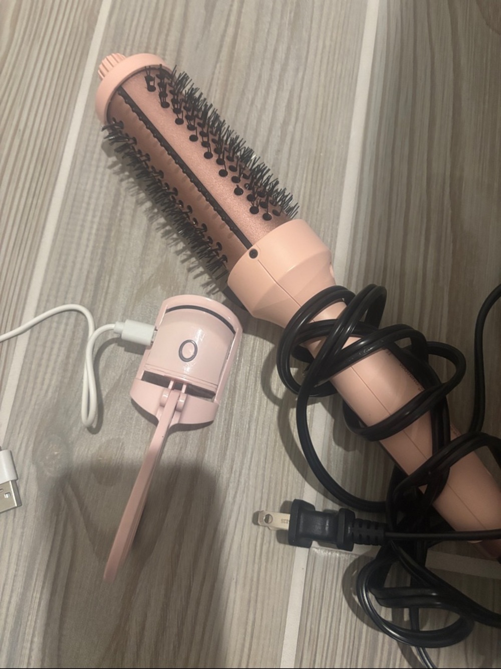Pink 2-in-1 Heated Round Brush Hair Styler - Women Hair
